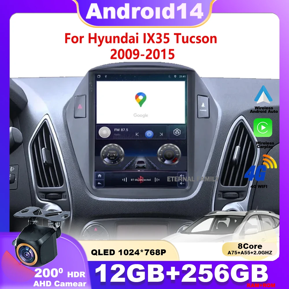 9.7 inch Android 14 For Hyundai IX35 Tucson 2009-2015 Car Radio Multimedia Video Player Navigation Carplay QLED GPS Head Unit BT