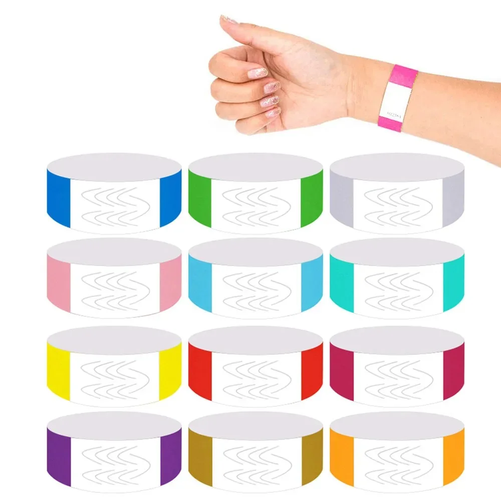 100 Pcs Paper Tyvek Wristbands Waterproof Ticket Bar Identity Synthetic Paper Wrist Playground Swimming Bracelets ID Wrist Bands