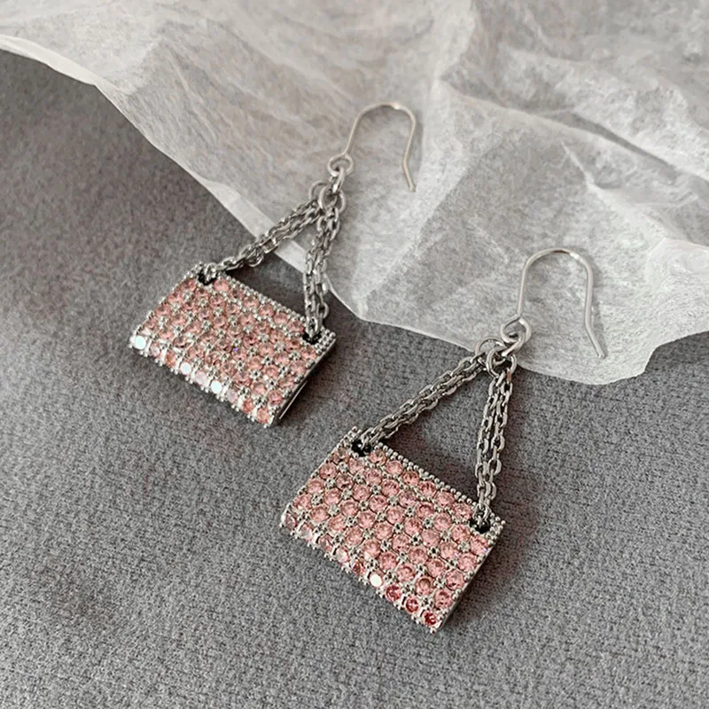 

spring metal chain pink bag earrings fashion new senior lady elegant eardrop