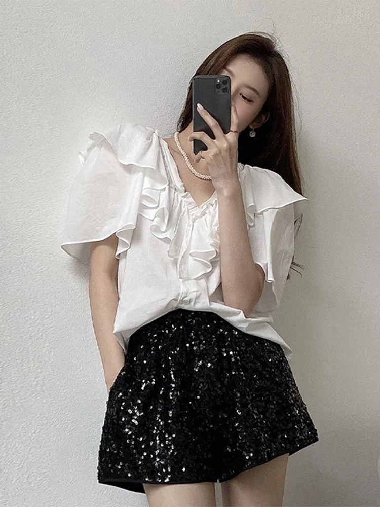 

Sequined Wide Leg Women Shorts High Waist Solid Female Pants 2023 Winter Fashion Shinny Casual Sexy Elastic Waist Lady Shorts