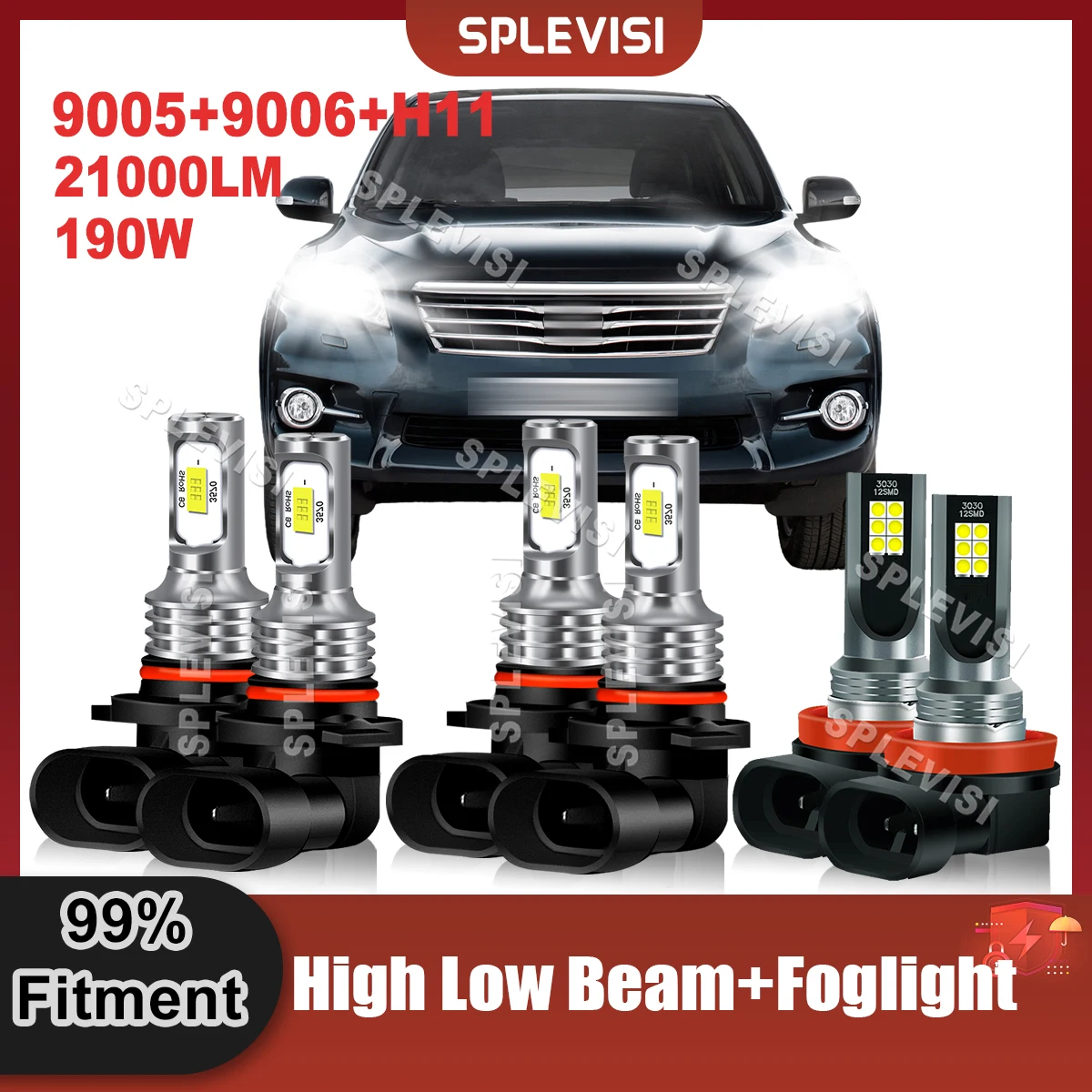 

Brighter White LED Headlight High Low Beam Foglight 9005+9006+H11 Bulbs Combo For Toyota RAV4 2006 2007 2008 2009 2010 2011 2012