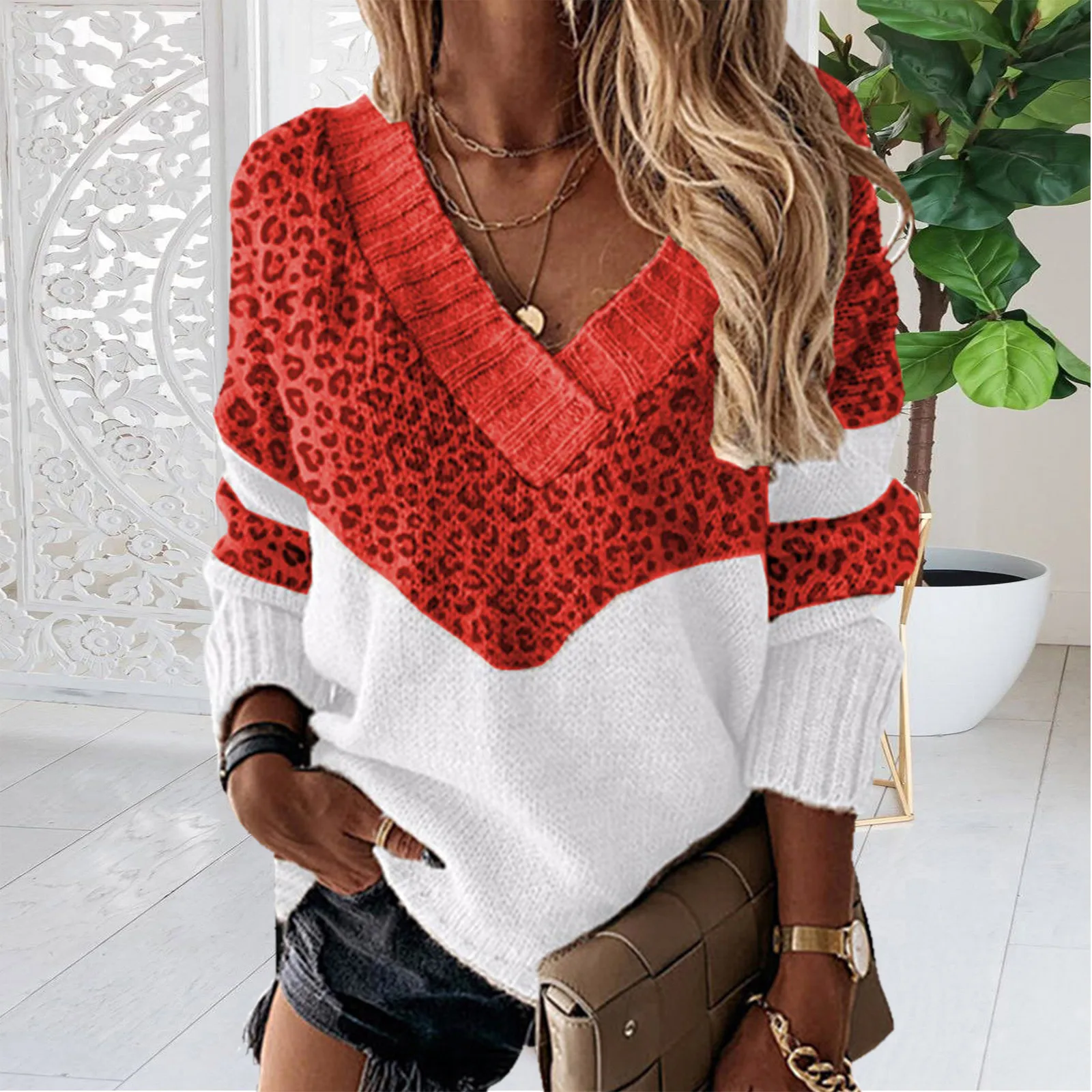 

Ladies Autumn Winter Women Sweater New Striped Soft V-Neck Pullover Fashion Casual Loose Jumpers 2023 Female Sweaters Tops