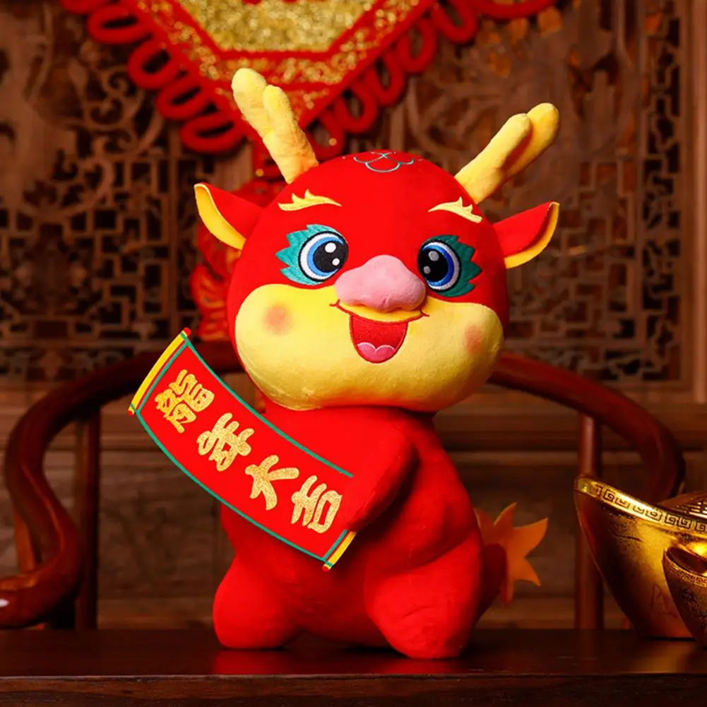 

Pp Cotton Filled Dragon Toy Soft Dragon Toy Chinese Zodiac Dragon Plush Doll Year of 2024 Mascot Stuffed Festive Home Decoration