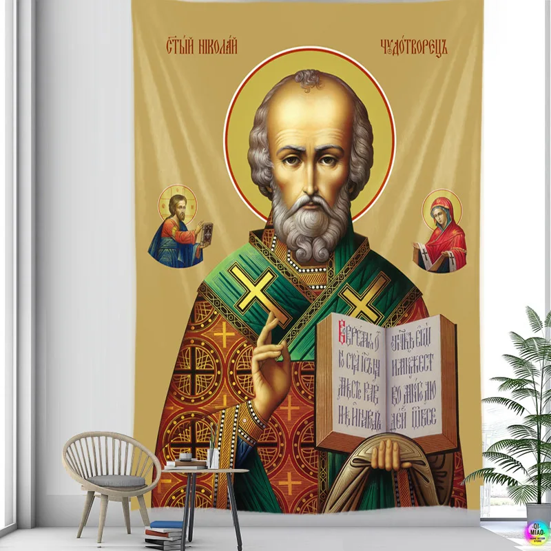 그리스도 태피스트리 ST. Nicholas 크리스마스 예수 홈 장식 천사 거룩한 아이콘 방 장식 벽걸이 기독교 휴일