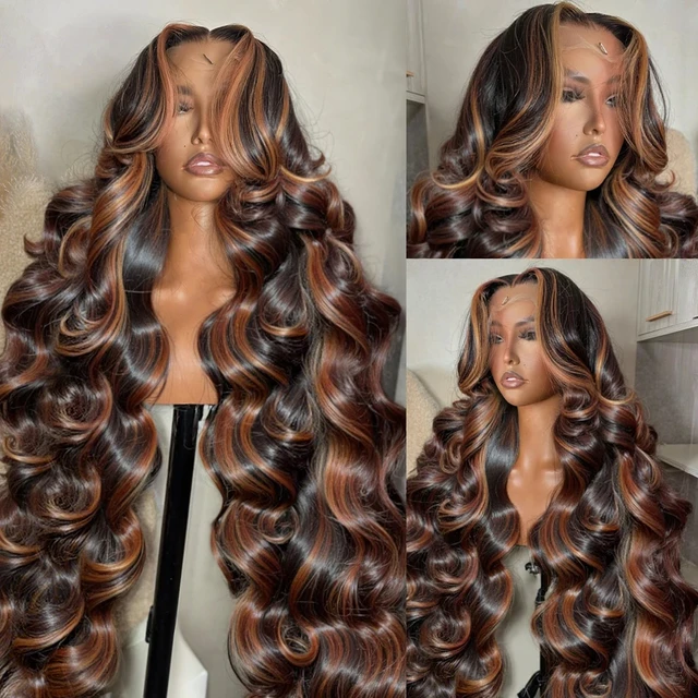 Perruque en cheveux humains P1B/30 Body Wave Highlight 30 34 pouces HD 13x6 Lace Front, couleur Omber Brown améliorée, perruque frontale 13x4 en dentelle vietnamienne pour femmes 4