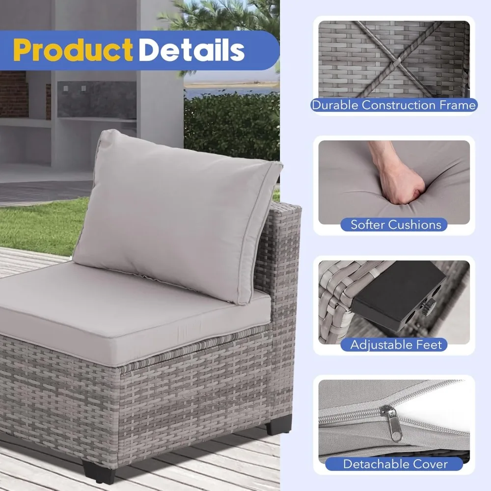 Outdoor Sectional Sofa Sets Rattan Wicker Patio Conversation Sets All Weather Patio Furniture Sets with Cushions and Glass Table 5