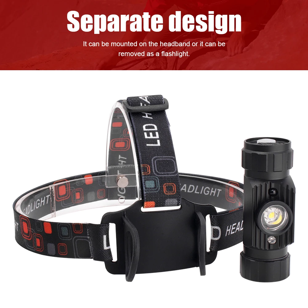 Head Flashlight BORUiT IR Sensor LED Headlamp 18650 Battery USB Rechargeable Waterproof Work Torch Fishing Camping