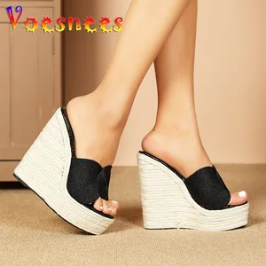 Image for Comfortable Wedge High Heels Straw Rope Weave Fash 