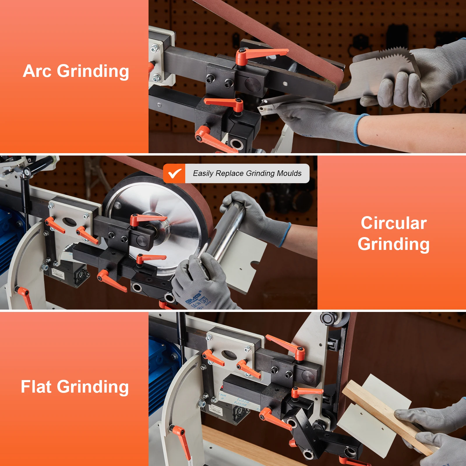 VEVOR Belt Grinder Sander Variable Speed Belt Polisher with VFD 1500W Knife Sharpener with Grinding Moulds & 3PCS Sanding Belts 5