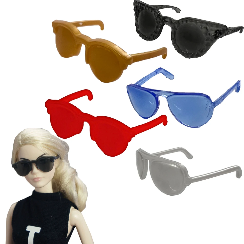 NK Official 5 Pcs/Set Fashion Sunglasses Modern Glasses For Barbie Doll Accessories 1/6 Dollhouse Toys Girls Party Gressing Up titanium acetate cr39 sunglasses new fashion brand designer vintage round sun glasses for women