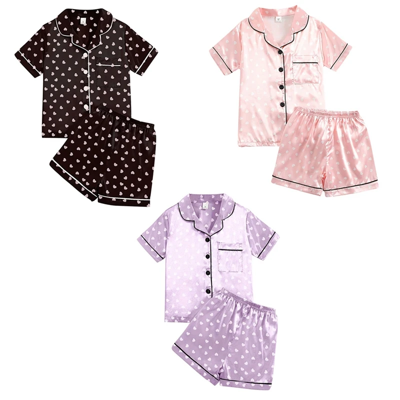 Girls' Simulated Silk Short Sleeved Home Clothes And Children's Pajamas