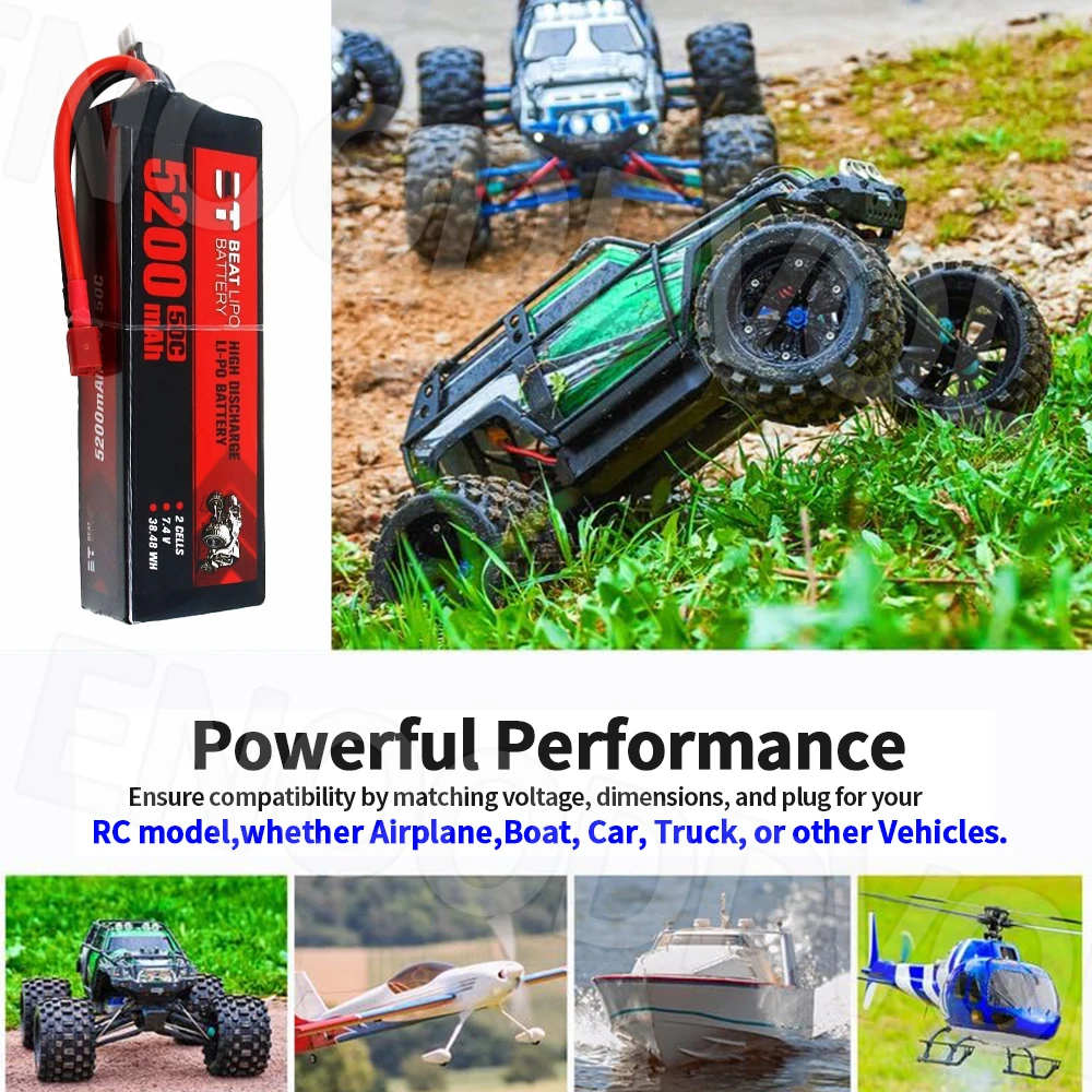 Batterie Lipo 5200mAh 2S 7.4V 50C pour bateau RC, voiture, drone, avion tenue en main pour montrer la taille