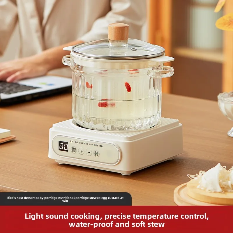 220V 1.8L Glass Pot Slow Cooker for Baby Food with Automatic Water Separation Stewing Feature & Food Nutrition Retention