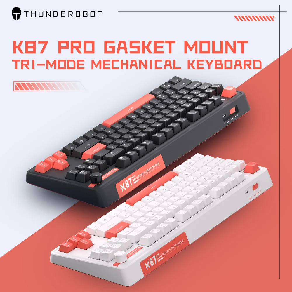 

Механическая клавиатура Thunderobot K87Pro 80% TKL, уплотнительное крепление, трехрежимное подключение, клавиши горячей замены PBT для ПК, ноутбука