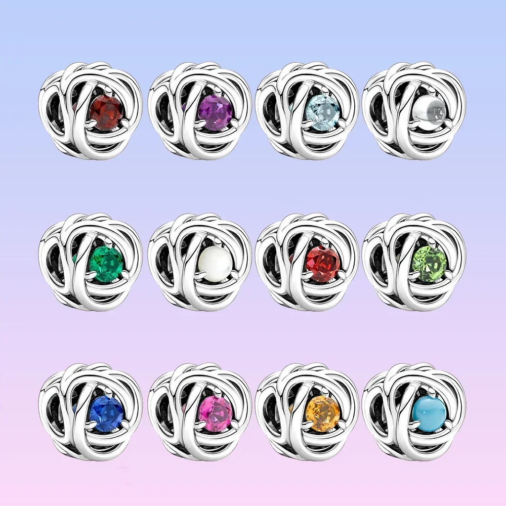 

925 Sterling Silver Month Birthstone Charm Beads fit Original Bracelet Necklace Making Jewelry for Women Birthday Gift