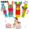 4PCS Baby Rattles Toys 0-12 Months Baby Toys Animal Socks Wrist Strap Sock Set Rattle Baby Foot Socks Sensory Toys for Babies 1