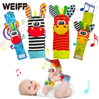 4PCS Baby Rattles Toys 0-12 Months Baby Toys Animal Socks Wrist Strap Sock Set Rattle Baby Foot Socks Sensory Toys for Babies 1