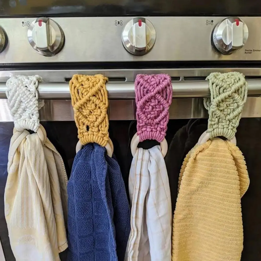 Towel Ring Hanging Clothes Rack Versatile Crochet Kitchen Towel Hanger Easy Hanging Solution for Dish Towels Stylish for Various