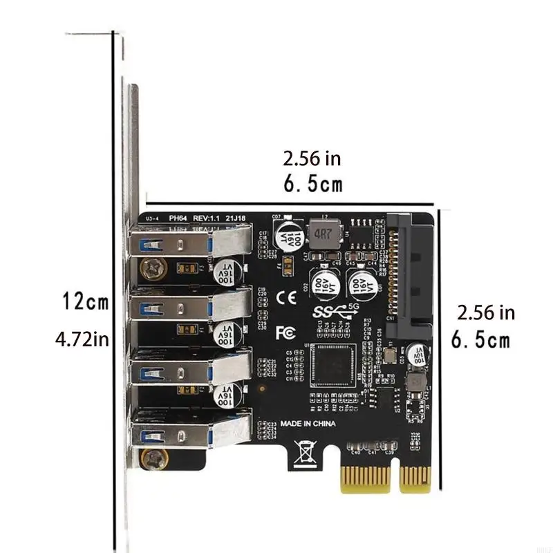 B0KF 4 Port PCI-E To USB HUB PCI for Express Expansion Card Adapter 5 Gbps Speed