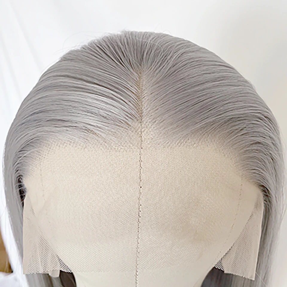 Silver Grey Lace Front Synthetic Hair Wigs Pre Plucked Lace Wig For Women Middle T Part Wig Glueless