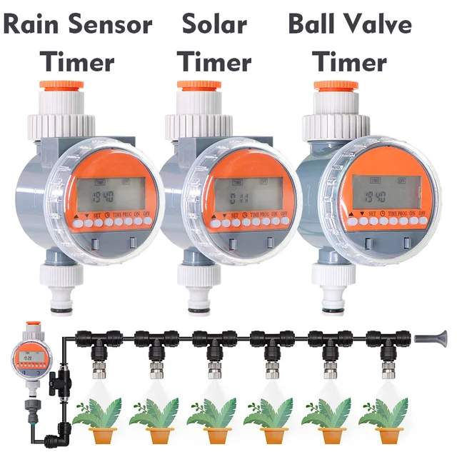 1set Garden LCD Ball Valve Rain Sensor/Solar Timer Automatic Programming Watering Controller Greenhouse Drip Irrigation System 5