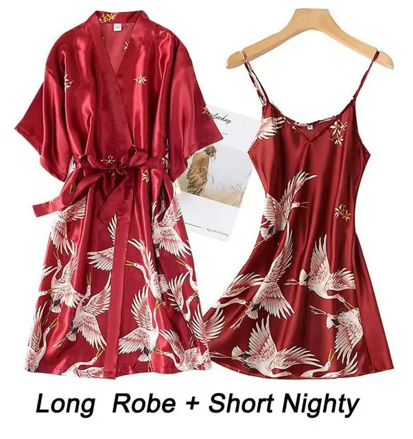 Women Rayon 2PCS Robe Set Bride Bridesmaid Wedding Robe Gown Lace Sexy Kimono Bathrobe Night Dress Casual Nightgown Sleepwear Burgundy Long 6