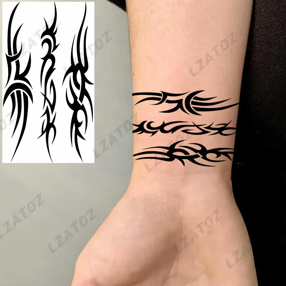 

Black Thorns Totem Temporary Tattoos For Men Adults DIY Hand Fake Tattoo Stickers Water Transfer Wrist Decoration Tatoo Paste