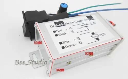 DC Motor Speed Controller DC 9V-60V 12V 24V 48V 20A PWM CW CCW Reversible Switch