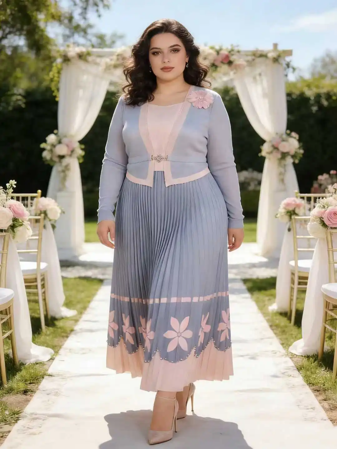 ANLAN New Miyaki Dress Pleated Plus Size Plisse Waist Cinching Slimming Fold Temperament Elegant Beaded Long Pleats Skirt 5AN710 5