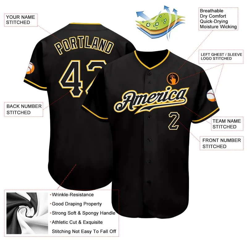 Custom Black Authentic  Baseball Jersey Men and Women Section Shirt 3D Printed Shirt Casual Team Shirts Hip Hop Unisex Tops