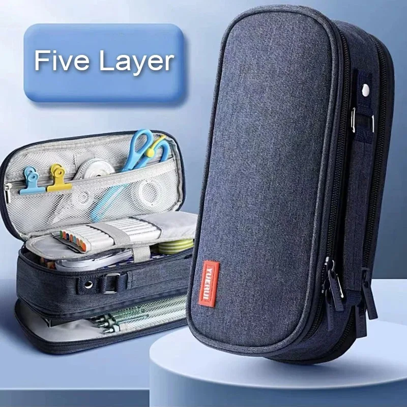Pen Storage Bag Pencil Case 5 Layer Large Capacity Study Supplies Simple Student Stationary Boxes pencil cases,pen storage bag,stationery box