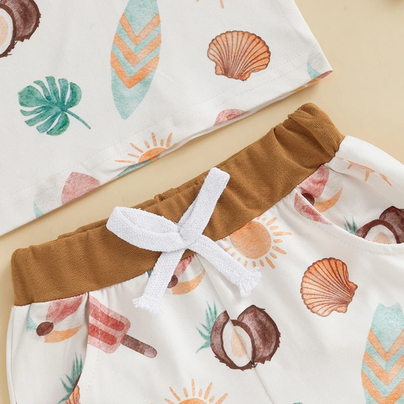 -10-28 Lioraitiin Toddler Baby Boy Shorts Set Seashell/Tree Tank Tops Elastic Waist Shorts 2Pcs Summer Outfit