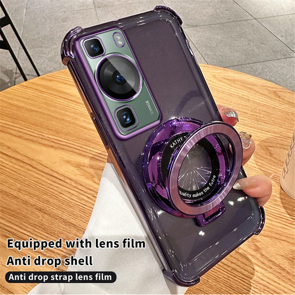 Plating Magnetic Bracket Transparent Shockproof Stand Holder Case