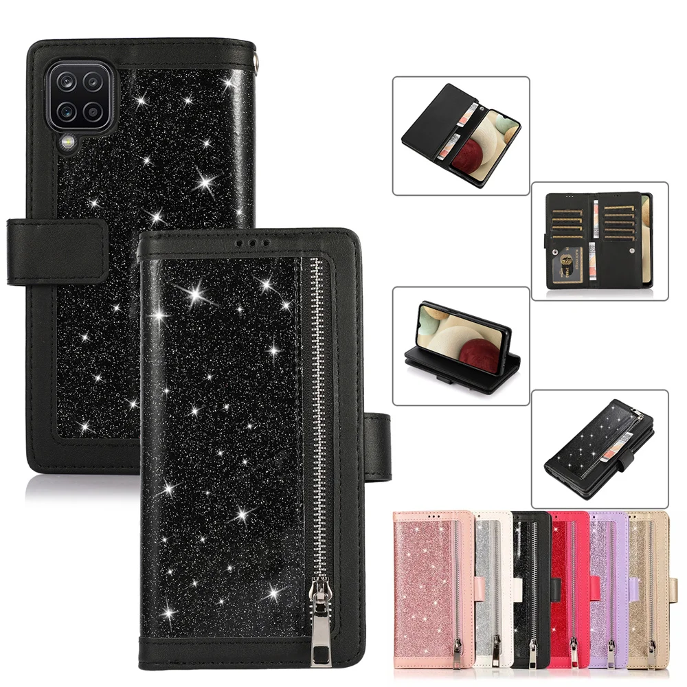 

Luxury Flip Bling Phone Case For Samsung A11 A12 A21S A32 A33 A41 A42 A51 A52 A53 A71 A72 Glitter Leather Wallet Stand Cover