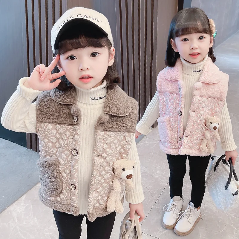 

2 4 6 Years Baby Girls Vest Outerwear Spring Autumn Warm Fleece Children Waistcoat With Bear Toddler Girl Clothes Birthday Gifts