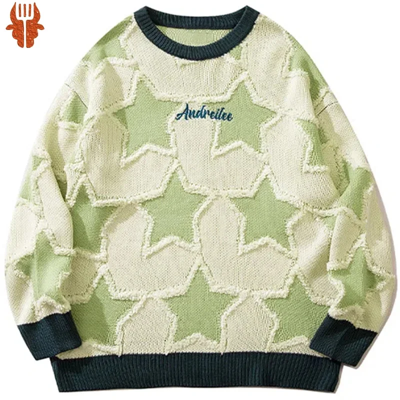 

Vintage Five Pointed Star Sweater For Men Winter Retro Hip Hop Knitwear Pullover Knitted Streetwear 2024 Women Oversized