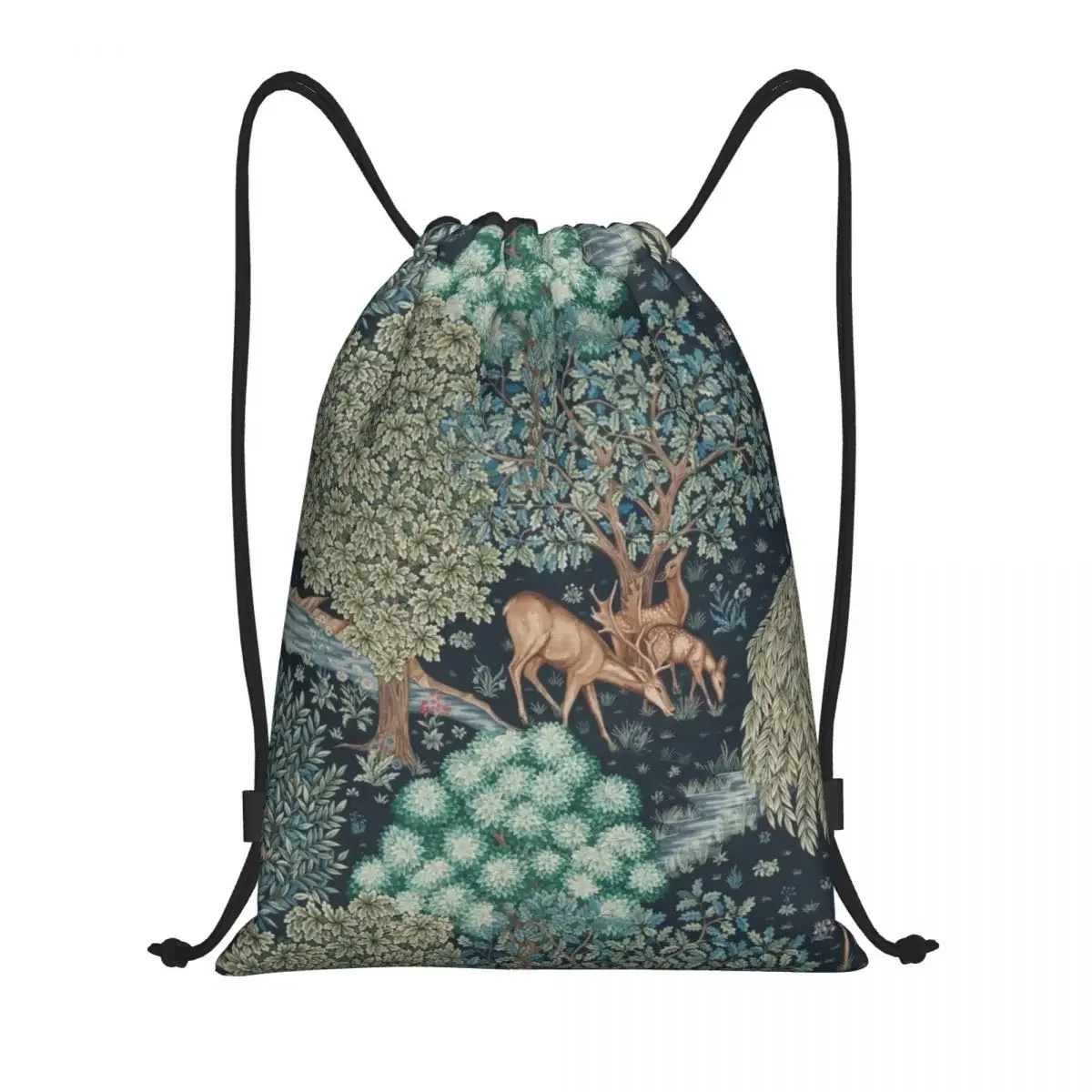 

Custom William Morris Deer Drawstring Bags Women Men Lightweight Textile Pattern Sports Gym Storage Backpack