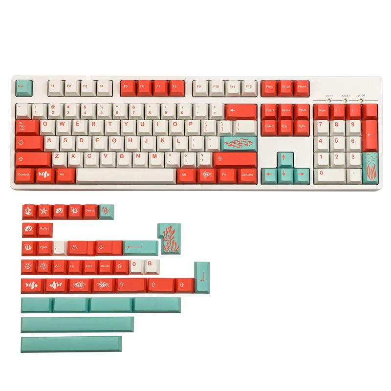 Chaves Conjunto Gmk Coral Keycaps Pbt Tintura Subbed Chave Tampões Cherry Perfil Keycap para Keychron q1 q2 k2 65 75 Anne Gh60 Gk64 Poker 140 - Imagem 4