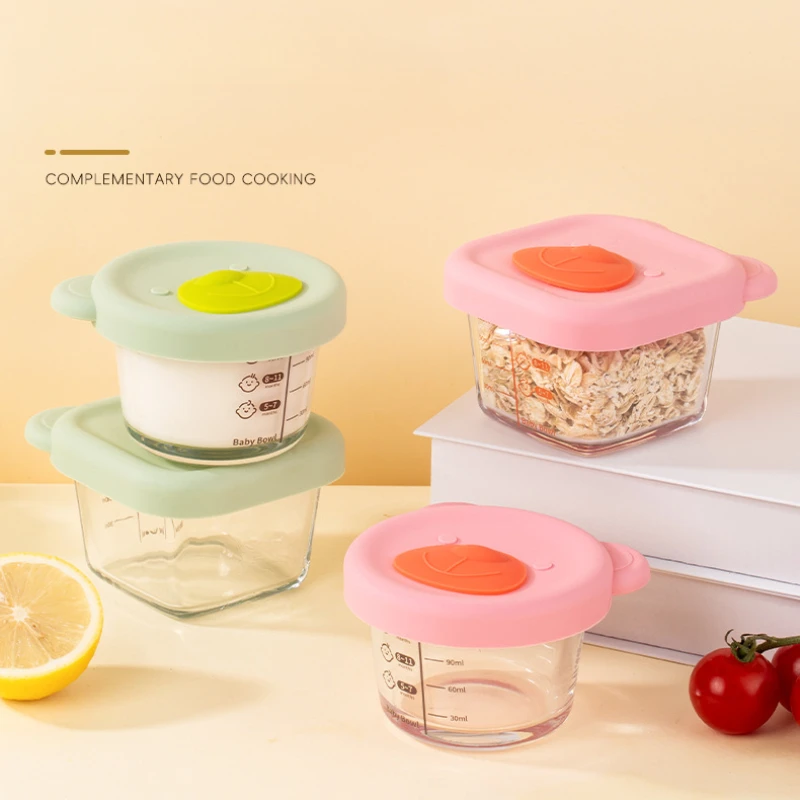 1Pcs Baby Food Mold Portable Sealed Storage Box Baby Glass Food Bowl Silicone Lid Steaming Storage Box Essentials