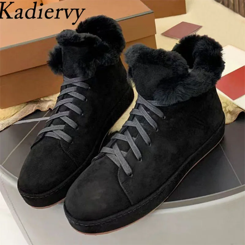 

Hot Sale Kid Suede Short Boots Woman Round Toe Lace Up Wool Warm Winter Shoes Female Casual Sneakers Flat Snow Boots Women