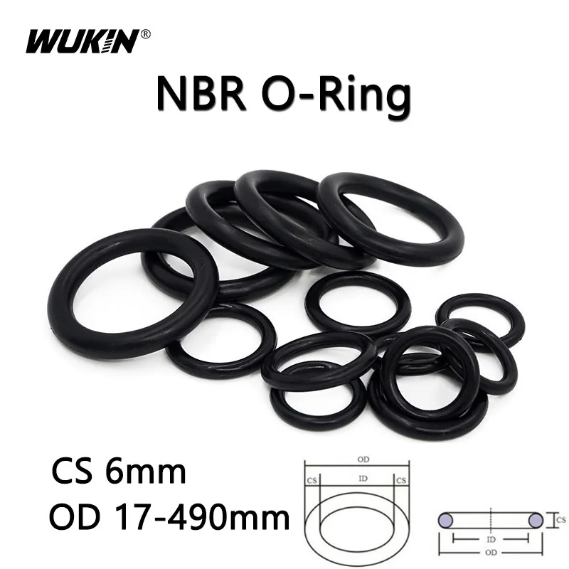 

CS 6mm OD 17-490mm Black NBR O-Ring Ring Nitrile Rubber Round Seal Gasket Good Oil & Heat Resistance Sealing Washer