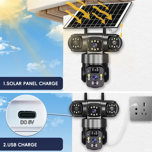 AIOOK 4G Solar Camera HD 12MP Outdoor CCTV Waterproof Night Vision Two-Way Intercom V380 PRO Camera Mobile Tracking  IP Camera 3