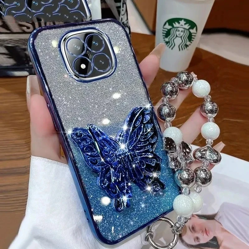 Elegant 3D Butterfly Glitter Bracelet Phone Holder Case