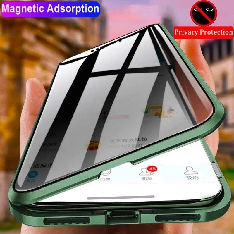 Premium Privacy Tempered Glass Magnetic Case with Lens Protection
