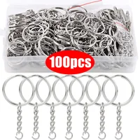 20/100pcs Metal Blank Keyring Keychain Split Rings Keyfob Key Rings Lobster Clasp Key Chain Key Pendant Stainless Steel Rings 3