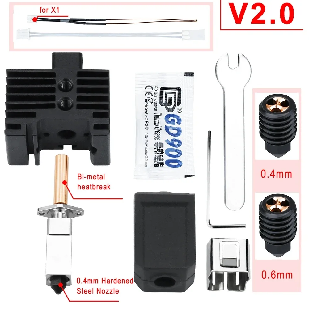 Bambu lab hotend 깍지 업그레이드 hotend CHT 깍지 경화 강철 깍지 500 °C, Bambu lab x1c hotend P1P 도금 구리