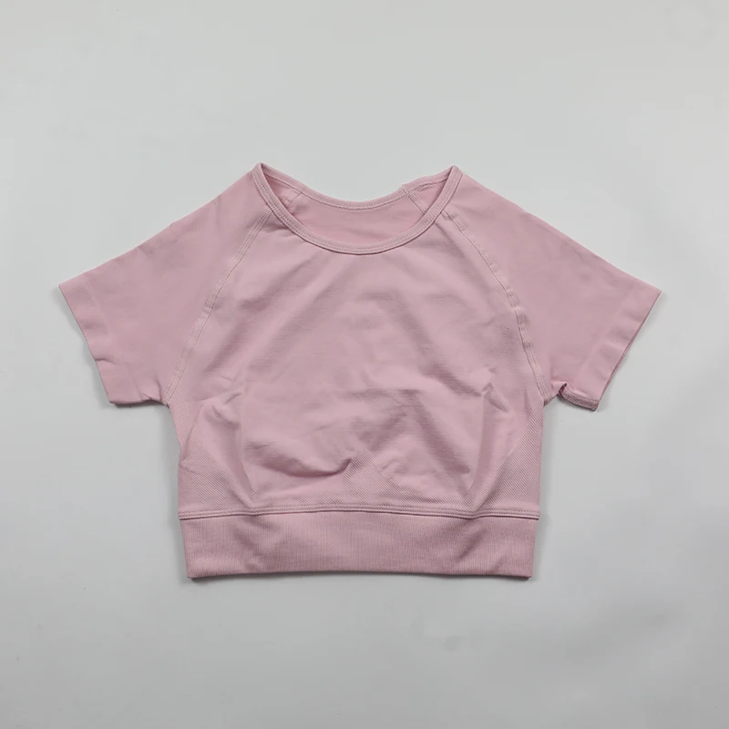 Impact Crop Top Seamless Short Sleeve Yoga Shirts Women Scoop Neck Slim Fit Fitness Running T-shirts Workout Tops Gym Clothes