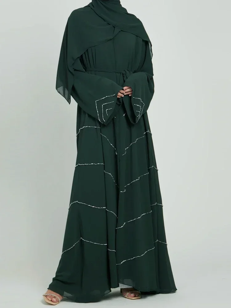 Ramadan Eid Open Abaya Dubai Turkey Muslim Hijab Dress Abayas Robe Summer Beading African Dresses for Women Islam Party Kaftan