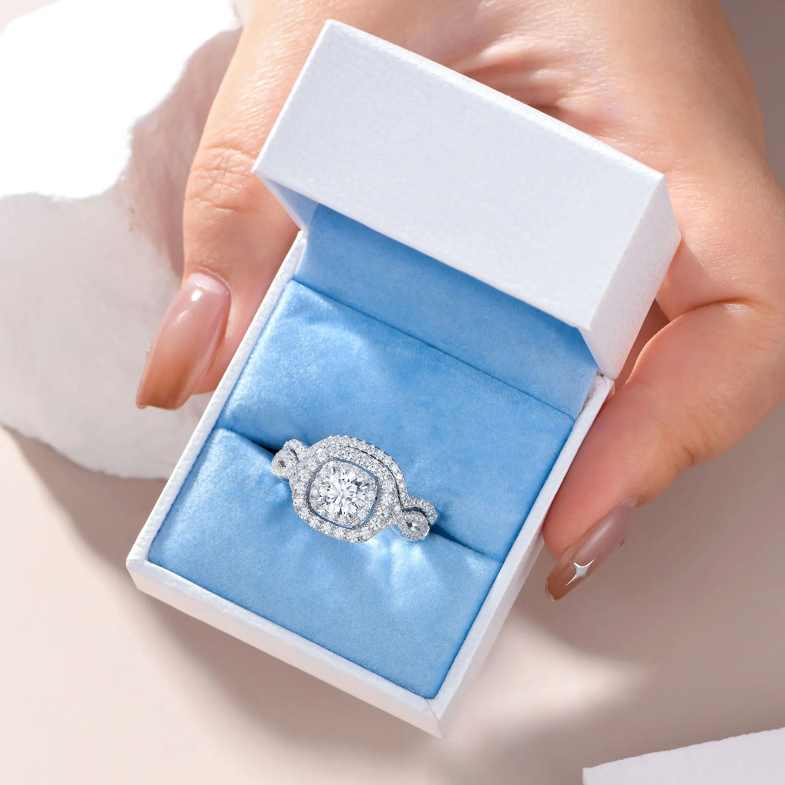 Newshe 2Pcs Wedding Ring Set for Women Genuine 925 Sterling Silver 1.8Ct Round Cut AAAAA CZ Jewelry Size 4-13 3