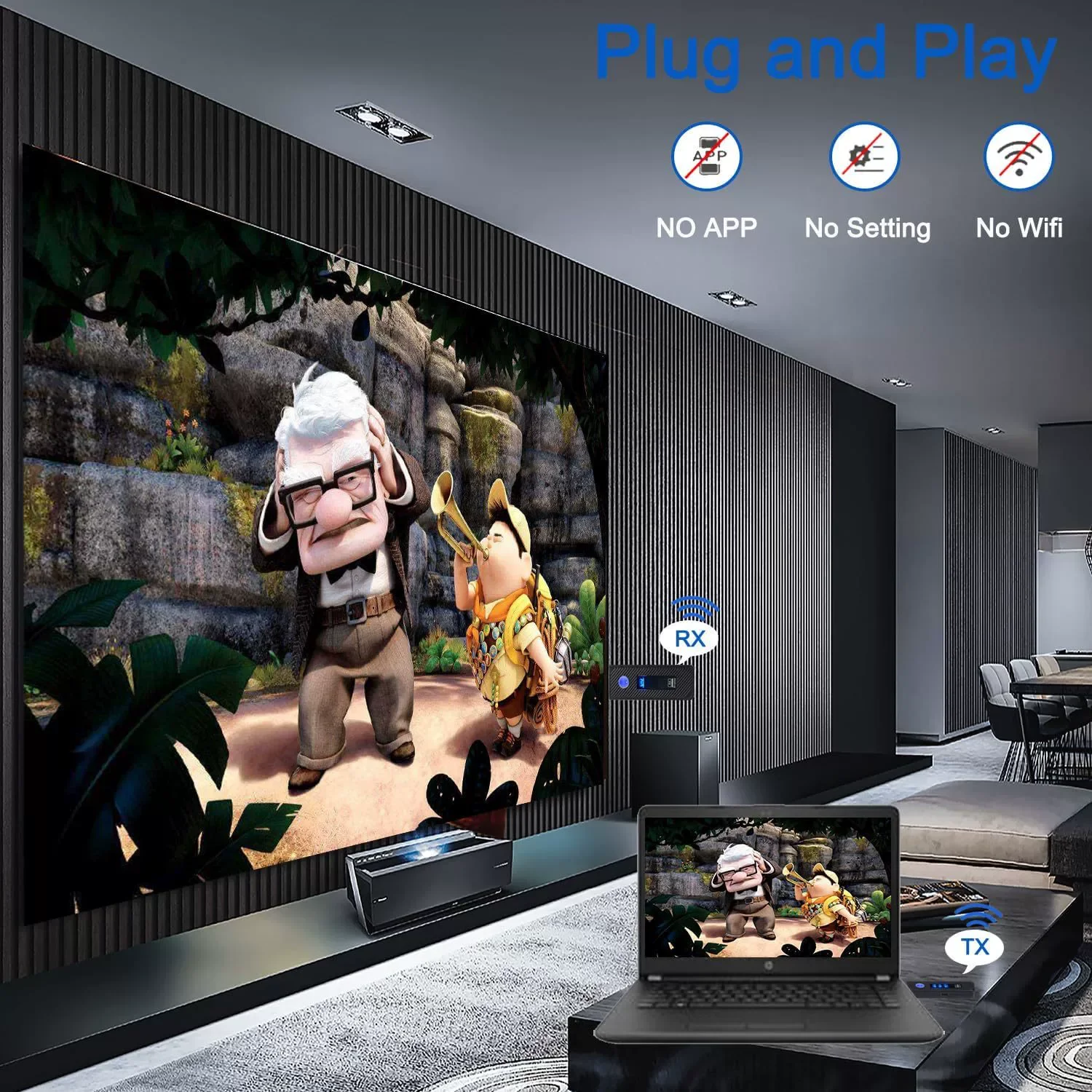 휴대용 무선 HDMI 어댑터, 드라이버 및 앱 필요 없음, 노트북, 스마트폰에서 TV 모니터로 전송하는 60M 장거리 무선 비디오 송신기